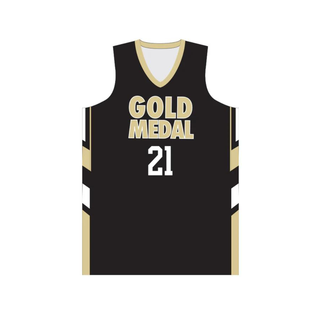 Black Custom Gold Medal Basketball Jersey